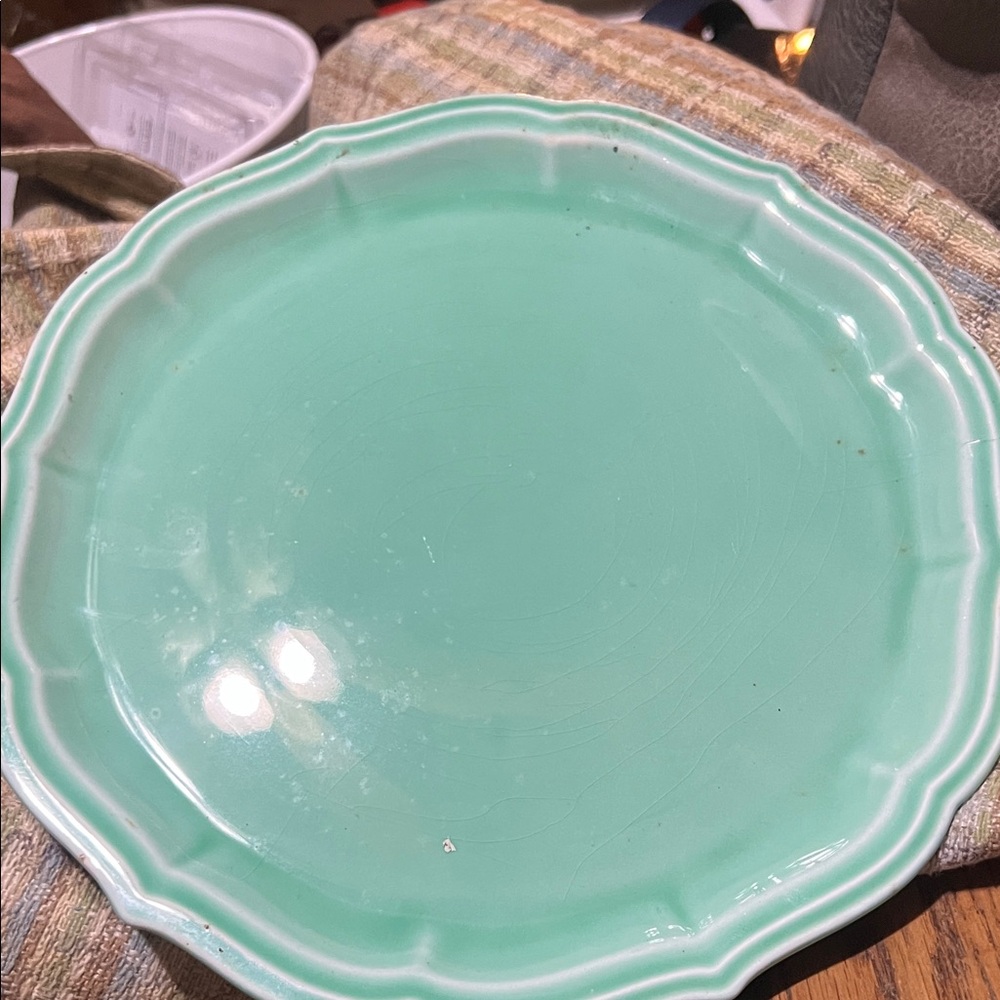 Antique scalloped green plates